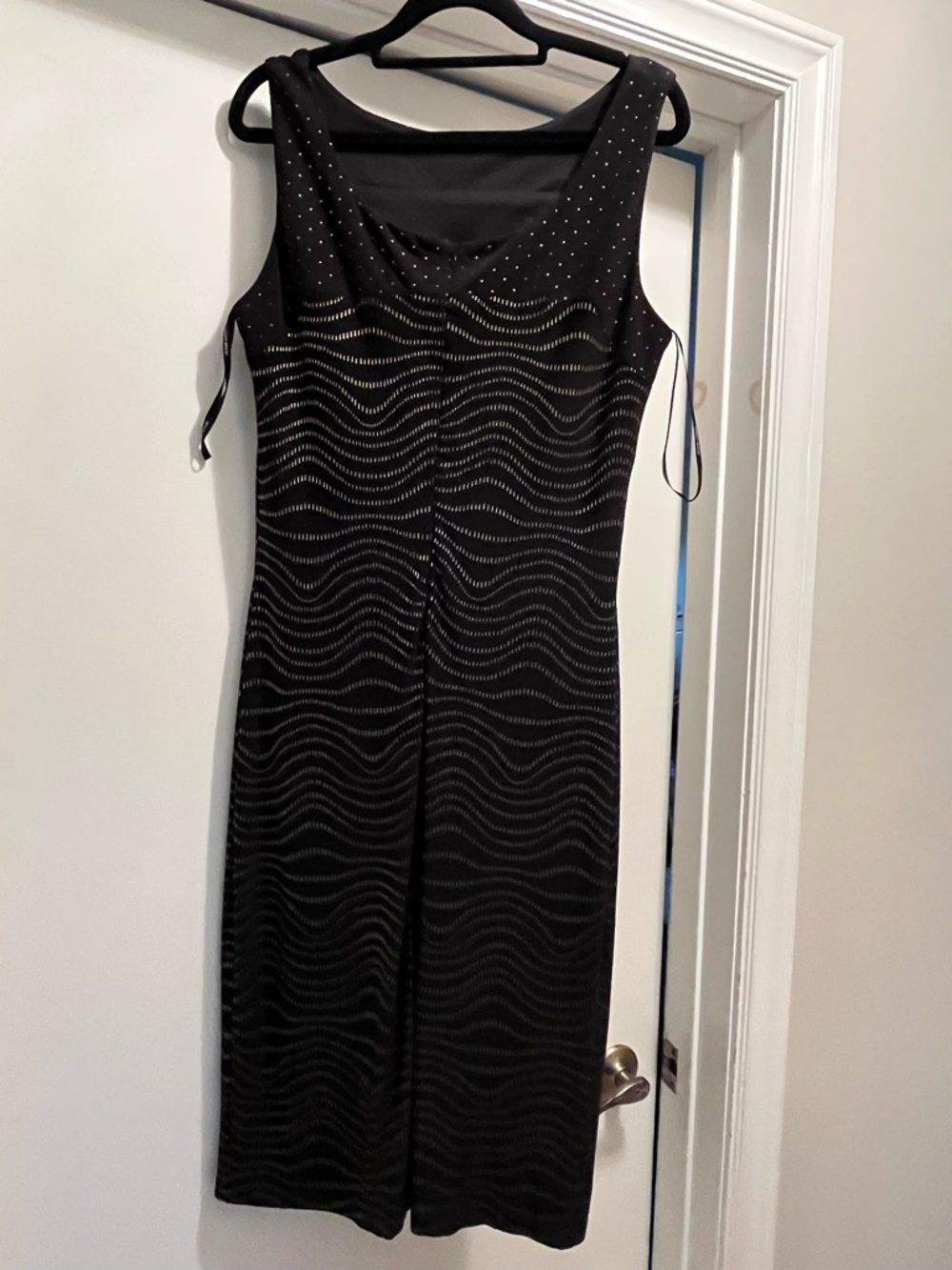 Frank Lyman Design Black Sleeveless Midi Dress with Gold wave detail